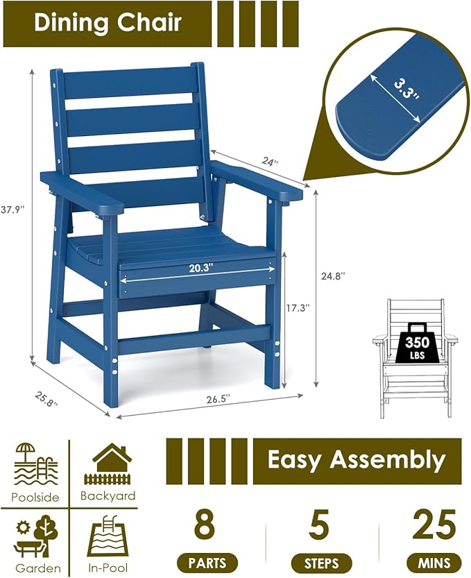 GREENVINES Outdoor Dining Chairs Set of 2 | HDPE | Patio Chair | All-Weather | Blue