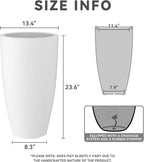 Kante 23.6" H Pure White Concrete Tall Planters (Set of 2), Large Outdoor Indoor Decorative Plant Pots with Drainage Hole and Rubber Plug, Modern Style for Home and Garden