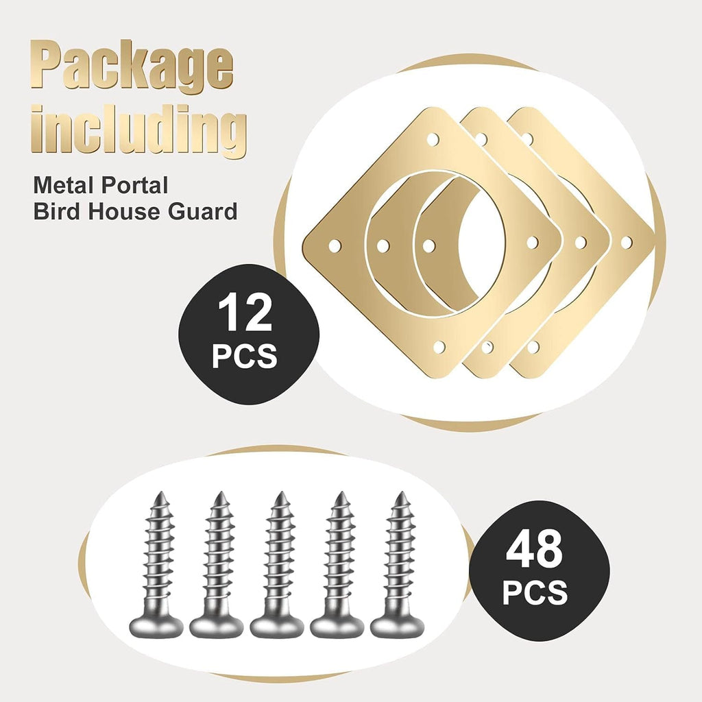 Hotop 12 Pcs 1 1/2 Inch Opening Bluebird Metal House Hole Guard Portal Bird House Protect Bird Room Guard Copper Portal with Opening for Eastern Bluebird Rooms Sparrow Houses(Gold)