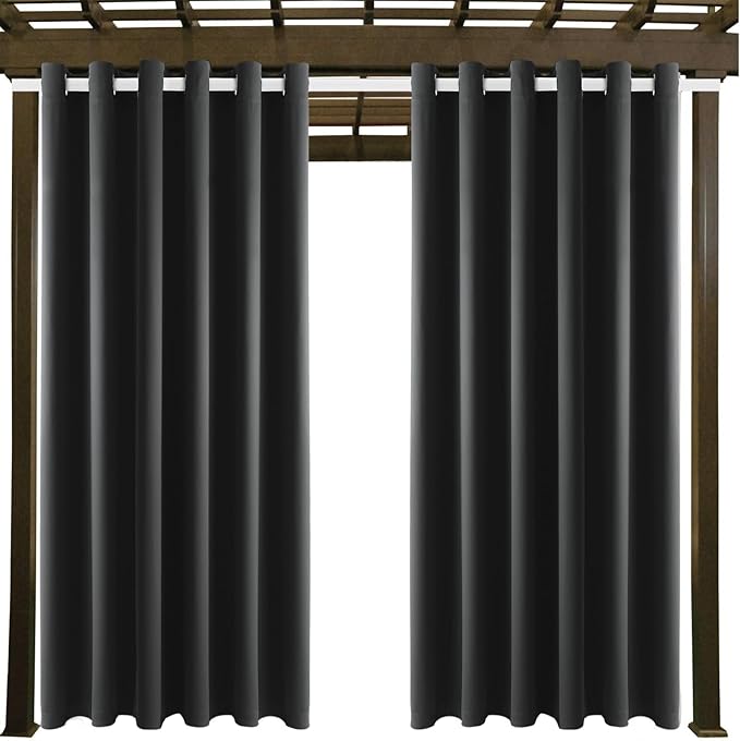 Waterproof Outdoor Curtain W84 x L84 - Grommet Top Sunlight Blocking Window Treatment Drapes Blackout Curtains for Home Bedroom Living Room Outdoor Patio Porch Gazebo (Dark Gray, 2 Panels)