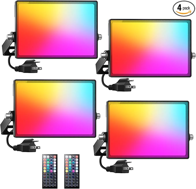 Onforu LED Flood Light Outdoor 300W Equivalent, 30W Color Changing RGBW Floodlight with Remote, 2700K Warm White IP66 Stage Lights Indoor Uplights for Events, Uplighting for Halloween 4 Pack
