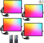 Onforu LED Flood Light Outdoor 300W Equivalent, 30W Color Changing RGBW Floodlight with Remote, 2700K Warm White IP66 Stage Lights Indoor Uplights for Events, Uplighting for Halloween 4 Pack