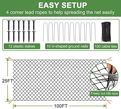 dqs bird netting 25x100ft, 1" square mesh poultry, close-up detail