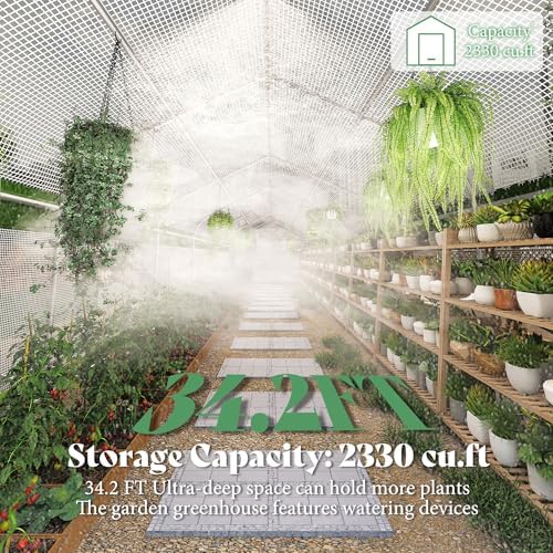 amerlife 34x10x7 ft walk-in tunnel greenhouse with watering, side view