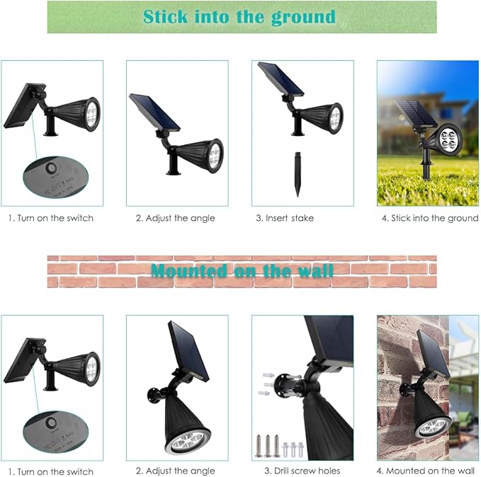 URPOWER Solar Lights Outdoor, Adjustable Spot Lights Outdoor, 2-in-1 Waterproof Landscape Spotlights Wall Light, Dusk-to-Dawn Solar Powered Light for Garden, Yard (6 Pack,Warm White)