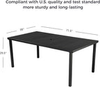 Grand patio Outdoor Dining Set for 6, 7 PCS Patio Table and Chairs Set, Metal Woven Wicker Fixed Patio Chairs with Thickened Cushions & 1 Rectangular Woodgrain Dining Table with Umbrella Hole (Brown)