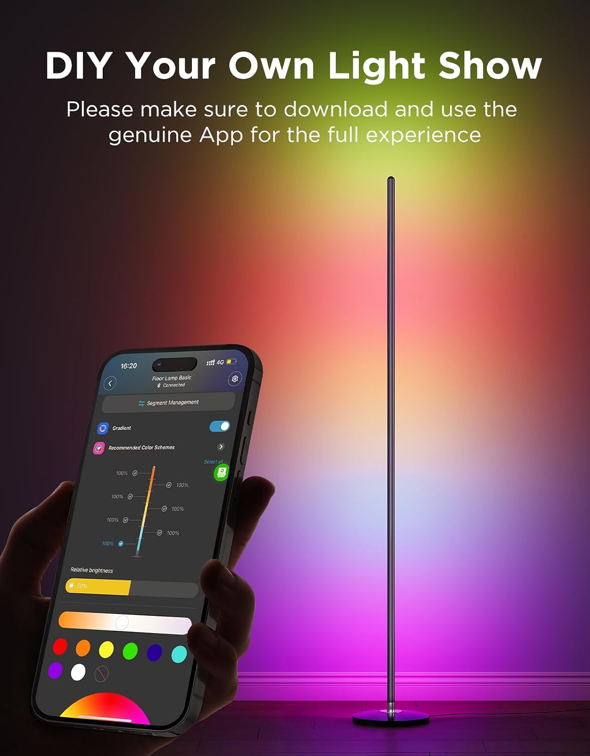 govee rgbic floor lamp basic, 1000lm led corner, front angle view