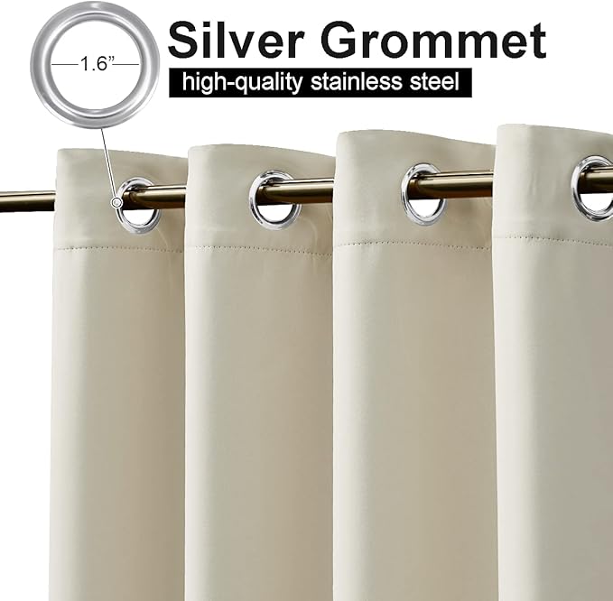 NICETOWN Outdoor Curtain Extra Wide for Patio Waterproof & Windproof, Rustproof Top and Bottom Grommet Thermal Insulated Drape Public Divider for Porch/Cabana, Beige, 1 PC, W100 x L84
