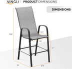 VINGLI Set of 6 Stackable Outdoor Bar Stools – Sling Chairs with High Back & Armrests, for Lawn, Garden, Bar, Grey