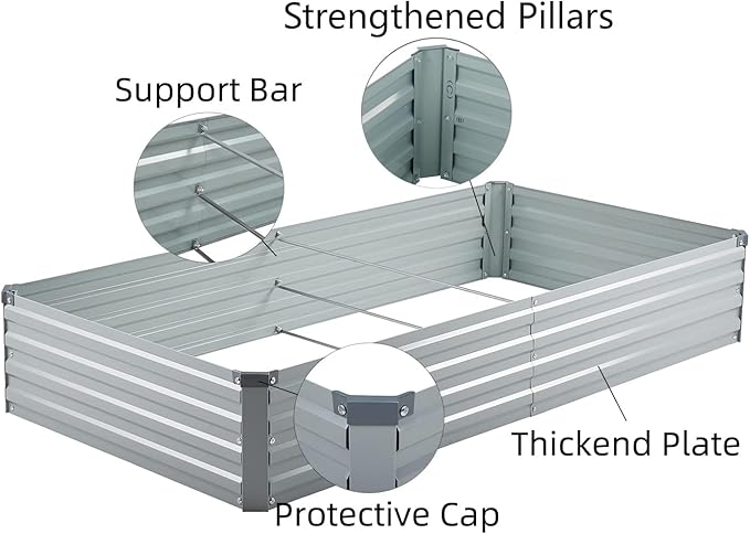 2 Pack 8x4x1FT Galvanized Raised Garden Bed Kit, Outdoor Metal Planter Box for Vegetables, Bottomless Rectangular Gardening Bed with Support Rods, Tool-Free Assembly, Gray