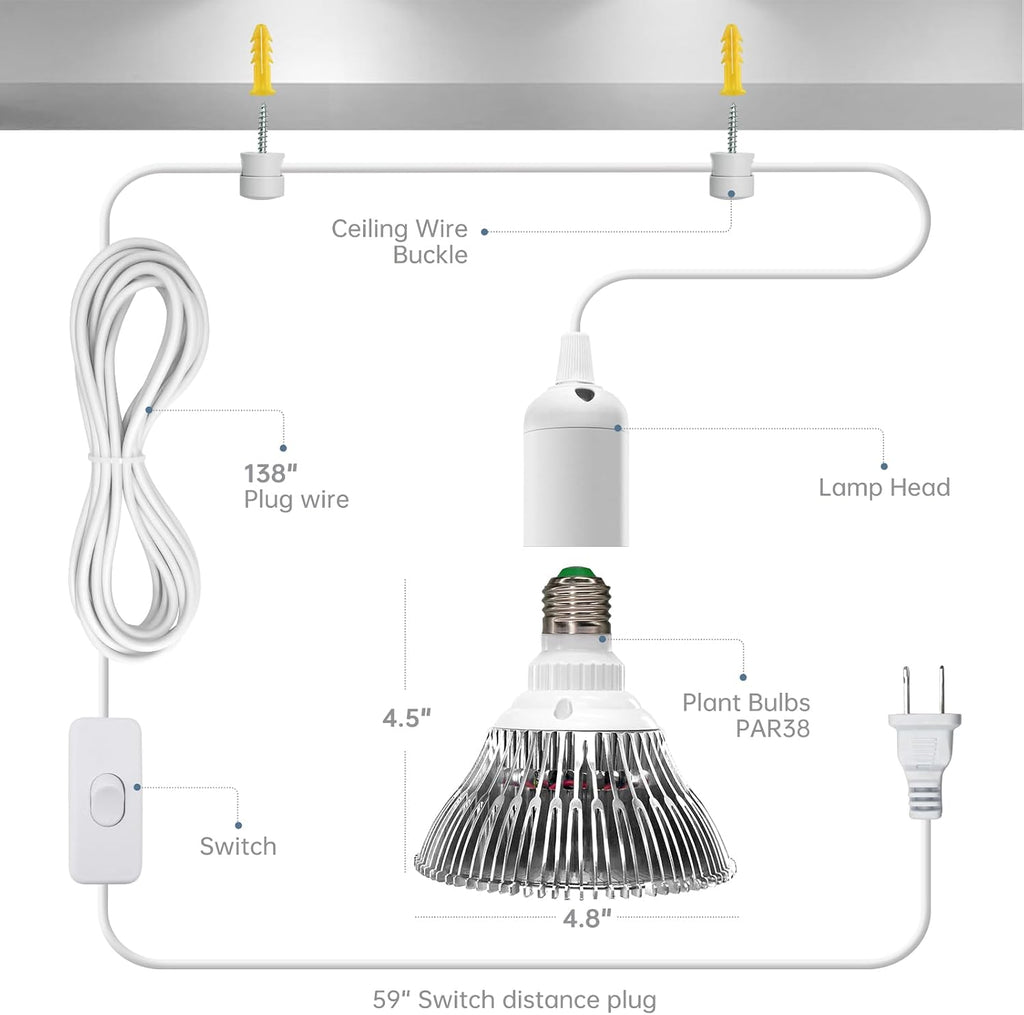 Hanging Grow Light for Indoor Plants, 3000K | 25W Hanging Plant Light, 3000K Full Spectrum LED with 16.4ft Power Cord, Ideal for Indoor Tall Plants,1-Pack
