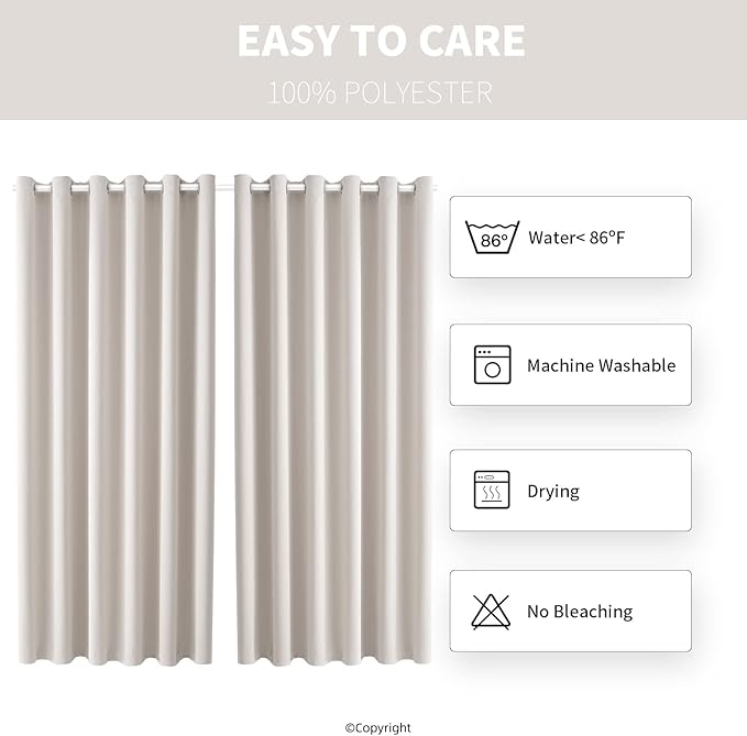 DIVA EN CAMINO DEC Outdoor Patio Curtain Waterproof Darkening Thermal Insulated Indoor Curtains for Bedroom, Porch, Living Room, Pergola, Cabana, W84 x L95, Cream, Set of 2 Panels