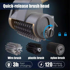 Electric Grill Brush Rechargeable Grill Cleaner 3 Heads 2 Speed 2000 RPM Torque 80KG BBQ Cleaning Brush with Safety Lock Submersible 304 SS Head Splash-Proof Scrubbe IPX7 Waterproof Silvery Black