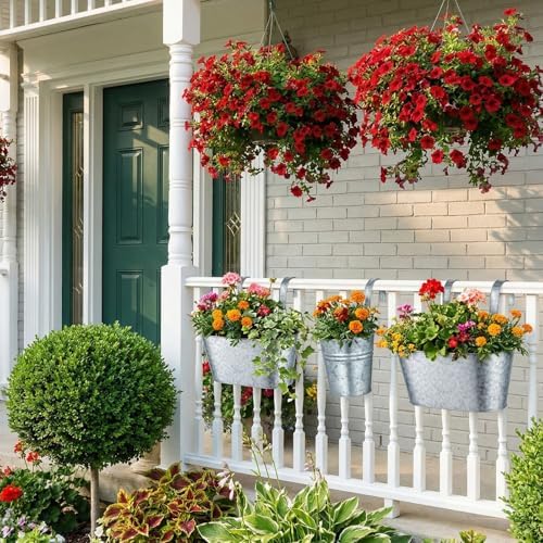 hanging flower pots planters for outdoor, silver, main product view