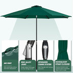 Tempera Patio Market Outdoor Table Umbrella with Auto Tilt and Crank, Large Sun Umbrella with Sturdy Pole & Fade Resistant Canopy, Easy to Set