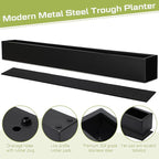 32 x 3.5 x 3.5 Inch Long Rectangular Planter Box Window Sill Plant Box Metal Water Trough Indoor Large Modern Steel with Drainage Holes Herb Garden Home(Black)