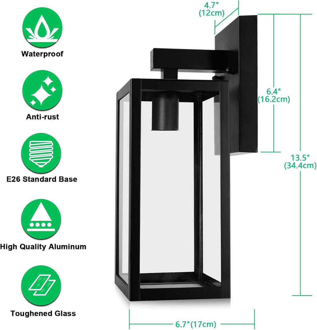 MAXvolador Outdoor Wall Light Fixture, Exterior Waterproof Wall Lantern | Porch Wall Sconce Large Black, Anti-Rust, E26 Socket, Clear Glass, Outside Wall Mount Light, Front Door Lighting for Garage