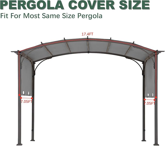 85''x 208'' Universal Doubleton Steel Pergola Replacement Cover for Pergola L-PG080PST, (Gray)