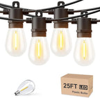 Svater Outdoor String Lights LED 25 FT, Patio Lights for Outside Waterproof IP65 with Shatterproof LED Bulbs, Cafe Bistro Backyard Balcony Hanging Light Warm White