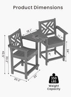 Tall Adirondack Chairs Set of 2, Outdoor 24'' Counter Height Bar Stools with Back and Arms, All-Weather HDPE Patio Tall Chairs for Balcony, Backyard, Garden, Deck (Grey)