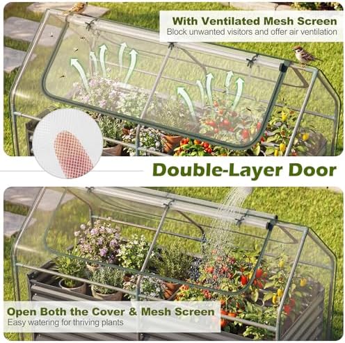 s afstar 3-in-1 raised garden bed with greenhouse, side view