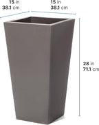Step2 Tremont Tall Square Tapered Planter, Large Planters for Outdoor Plants, Gardening and Flower Pot for Patio or Porch, Efficient Drainage, Durable Plastic, Dark Cedar, 2-Pack