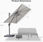 PURPLE LEAF 8 FT Outdoor Umbrella with Base Patio Cantilever Aluminum Umbrella with 3 Years Fade Resistance Recycled Fabric Offset Square with 360-degree Rotation for Deck Garden, Pebble Grey