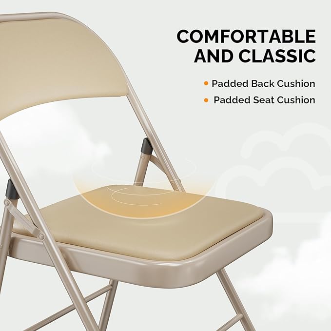 VINGLI 8 Pack Folding Chairs with Padded Seats, Metal Frame with Pu Leather Seat & Back, Capacity 350 lbs, Set of 8, Khaki