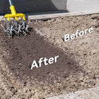 rotary cultivator garden tool with extra-large tines, 74-inch, side view