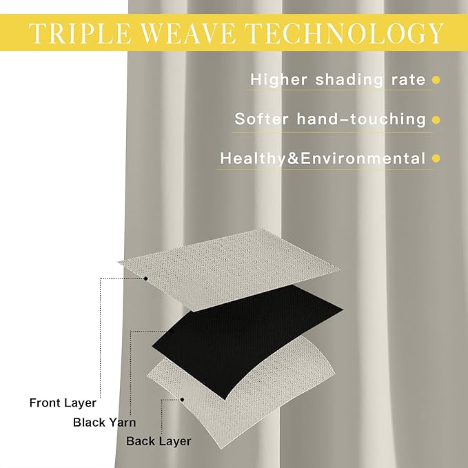NICETOWN Room Darkening Bedroom Curtain 78 inches Long - Grommet Sound Reducing Window Treatment Privacy Thermal Curtain & Drape Light Blocking for Living Room (Natural, 1 Panel, W52 x L78)