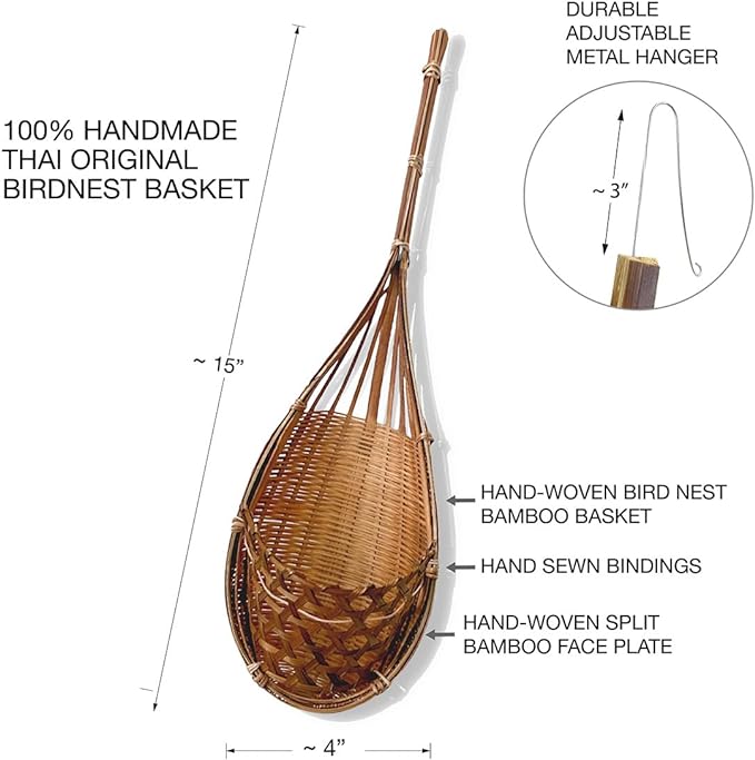 Handmade 100% Thai Bamboo Hanging Orchid Basket – 4 Inch Set of 6