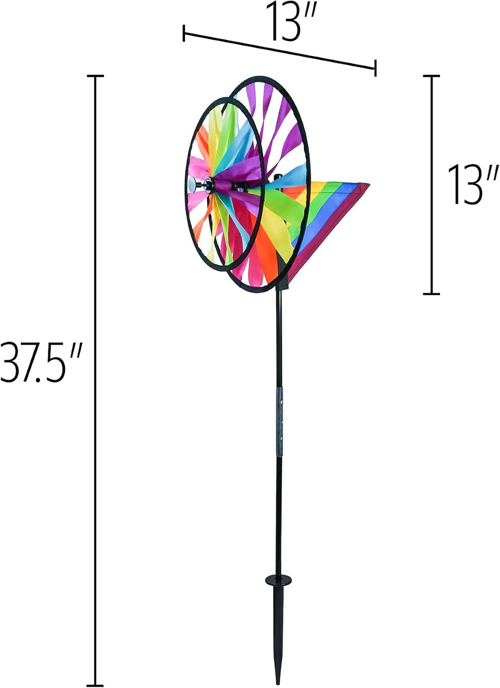 In the Breeze 2613 — 13-inch Fiesta Double Spinner with Wind Sail — Colorful Pivoting Wind Spinner for Yards and Gardens