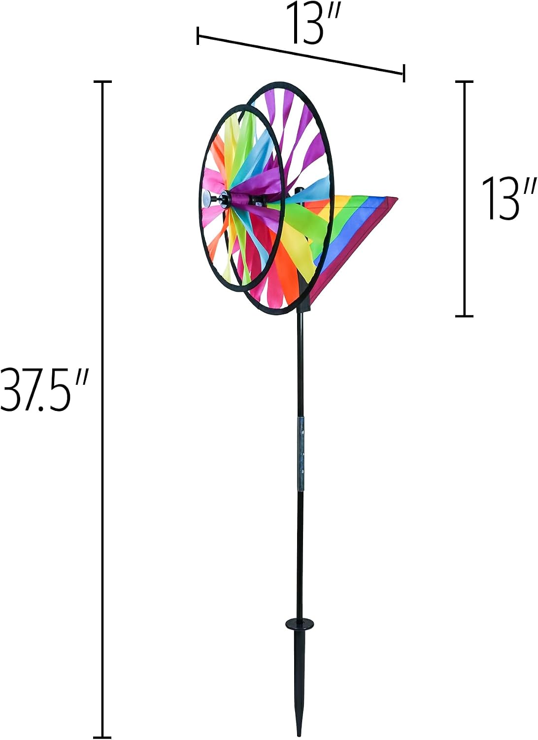 In the Breeze 2613 — 13-inch Fiesta Double Spinner with Wind Sail — Colorful Pivoting Wind Spinner for Yards and Gardens
