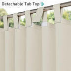 NICETOWN Detachable Sticky Tab Top Outdoor Curtain for Patio Waterproof, Triple Weave Sun Block Wind Prevention Blackout Indoor Outdoor Drapes Keep Sun/Rain Out, Beige, W52 x L108, 1 Piece