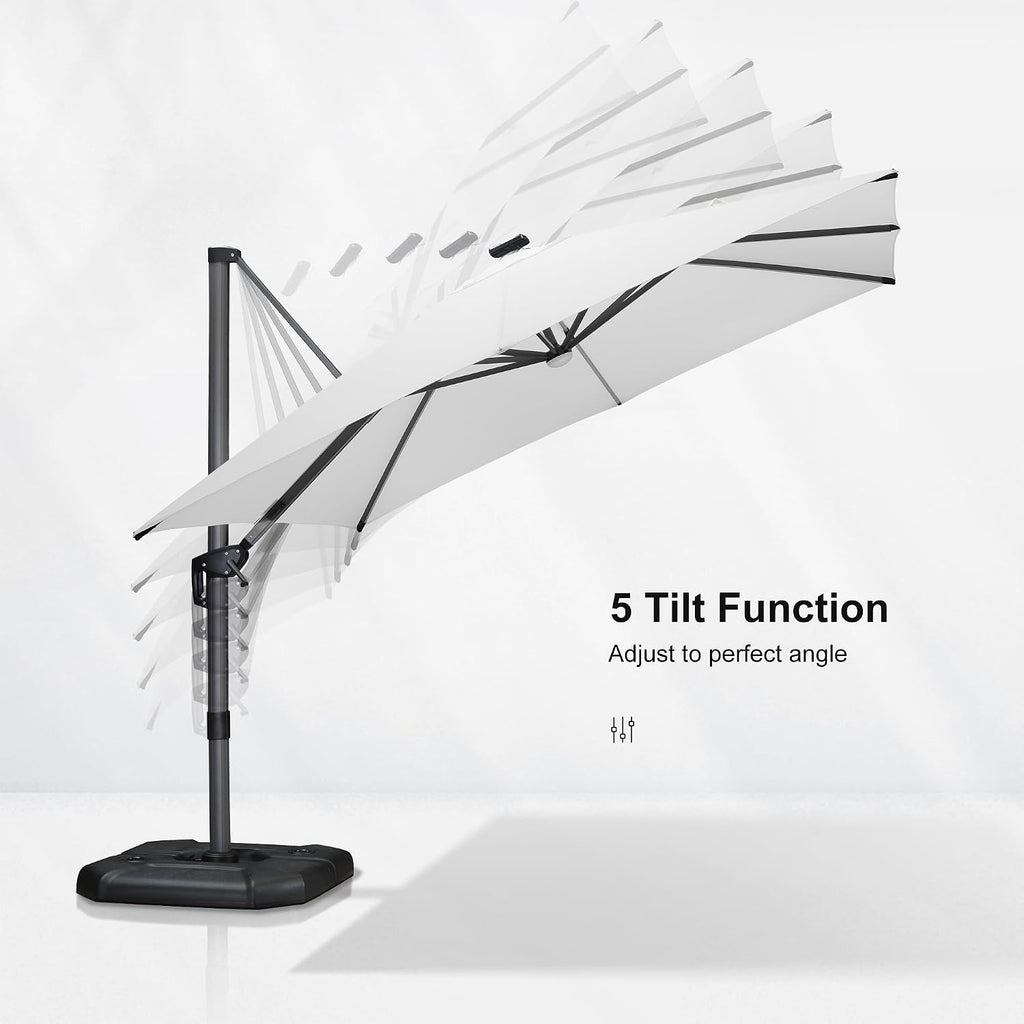 purple leaf cantilever patio umbrella 10' x 10', front angle view
