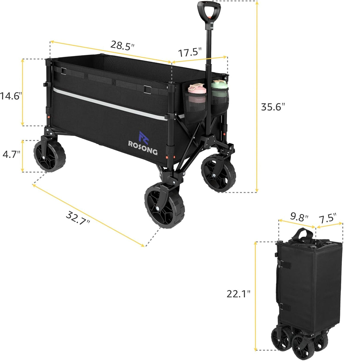 rosong collapsible wagon cart with wheels foldable, package contents