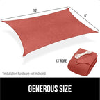GORILLA GRIP Heavy Duty Sun Shade, UV Protection Fade Tear and Rust Resistant Rectangle Sunshade Canopy, Curved Edges Blocks Sunlight, Breathable Sail, Outdoor Patio, Lawn Garden, 6x10 FT Terra