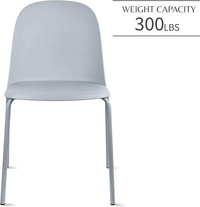 2xhome Set of 2 Modern Stackable Armless Dining Chairs, Plastic Shell Seat with Metal Legs for Indoor Outdoor Home Kitchen Patio Cafe, Gray