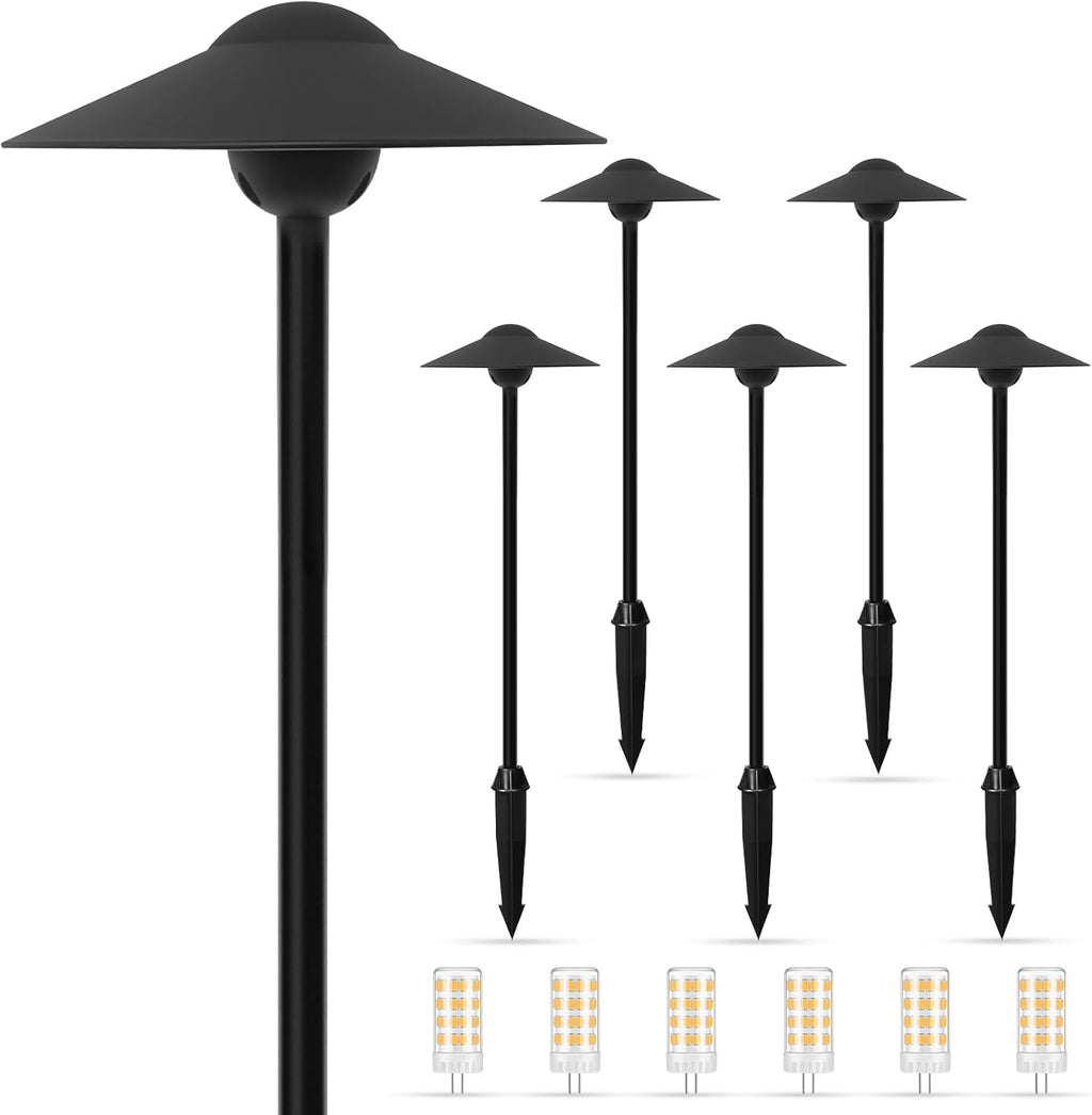 Low Voltage Pathway Lights (8.5'' Shade, 21.5'' Tall)，12V Outdoor LED Landscape Path Lights Wired, Aluminum Pathway Lighting with 3W 2700K Replaceable Bulb for Walkway Garden Yard, 6 Pack