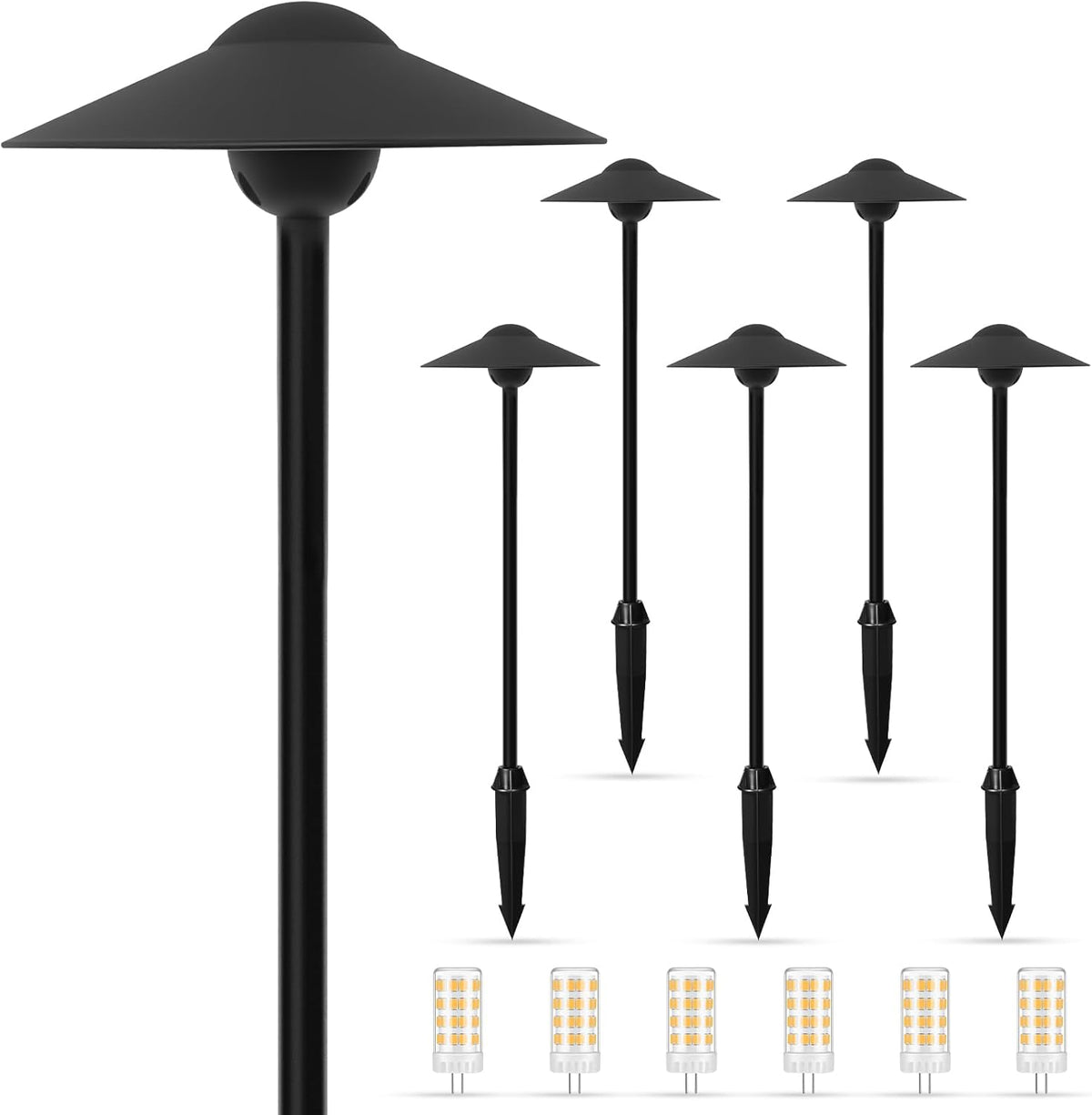 Low Voltage Pathway Lights (8.5'' Shade, 21.5'' Tall)，12V Outdoor LED Landscape Path Lights Wired, Aluminum Pathway Lighting with 3W 2700K Replaceable Bulb for Walkway Garden Yard, 6 Pack