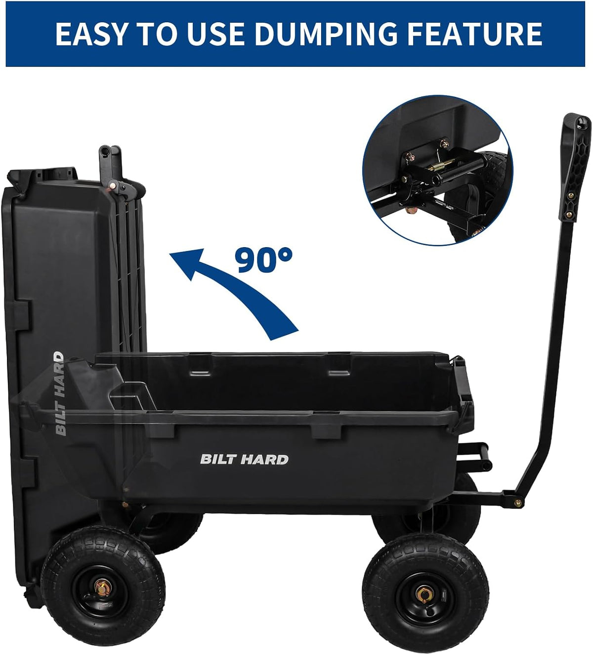 bilt hard 900 lbs poly garden dump cart, side view