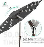 JEAREY 9FT Outdoor Patio Umbrella with Solar Lights, LED Lighted Pool Umbrella with Tilt and Crank, Outdoor Table Umbrellas for Deck, Yard & Market (Dark Gray)
