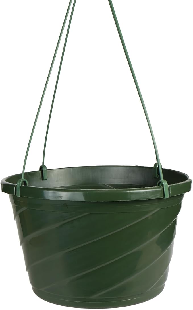 The HC Companies Euro Hanging Basket Planter Decorative 10-Inch Large Plastic Hanging Basket w/Swirl Design for Outdoor Plants, Green