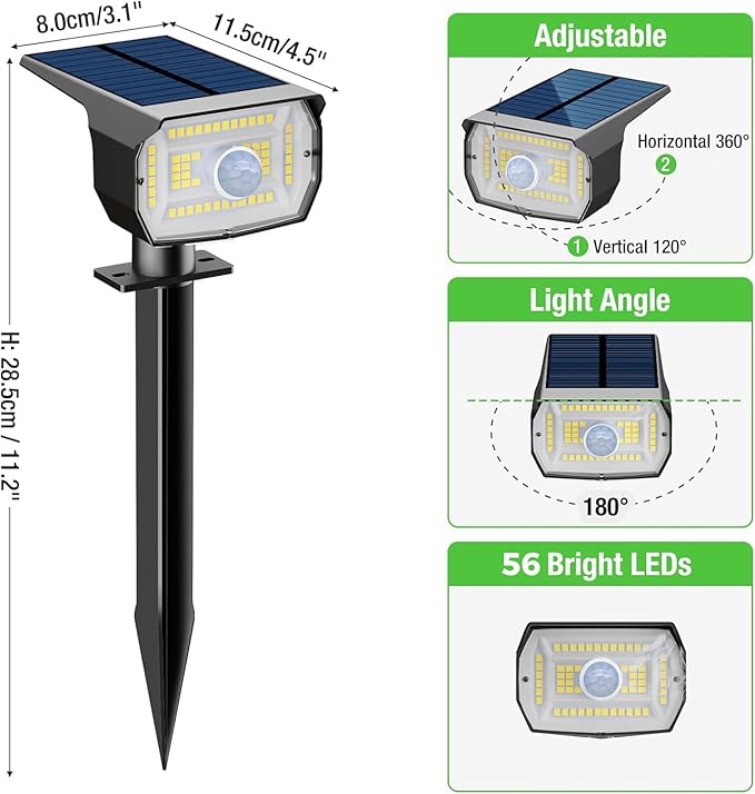 nipify Solar Spot Lights Outdoor Motion Sensor with 3 Modes, [ 2 Pack ] Solar Spotlights Outdoor Waterproof 2-in-1 Auto On/Off Landscape Lighting for Outside Yard Wall Garden Pathway, Warm White