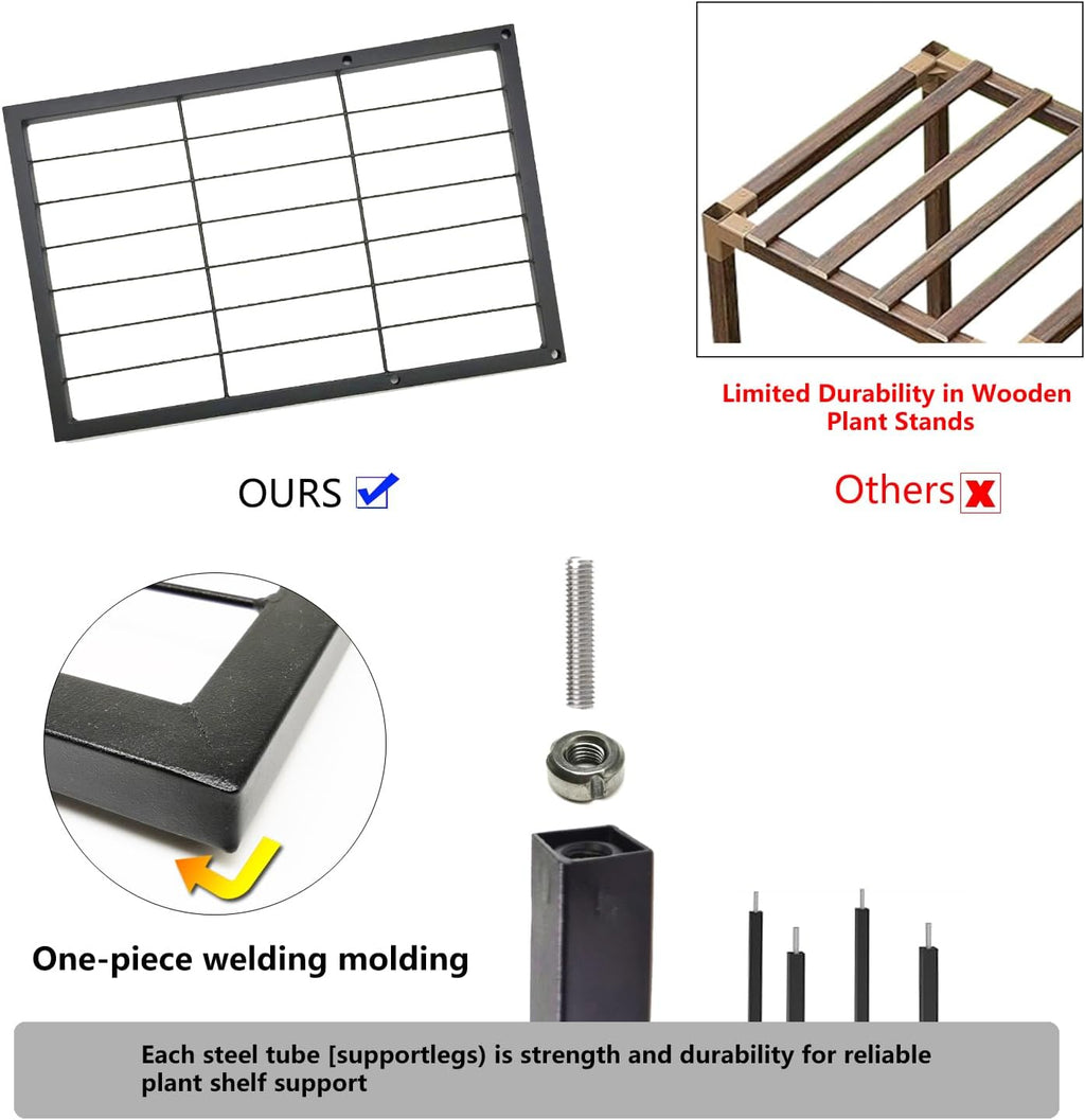 twhep heavy duty metal plant stand, 5 tiers, front angle view