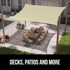 GORILLA GRIP Heavy Duty Sun Shade, UV Protection Fade Tear and Rust Resistant Rectangle Sunshade Canopy, Curved Edges Blocks Sunlight, Breathable Sail, Outdoor Patio, Lawn Garden 12x12 FT Butter Cream