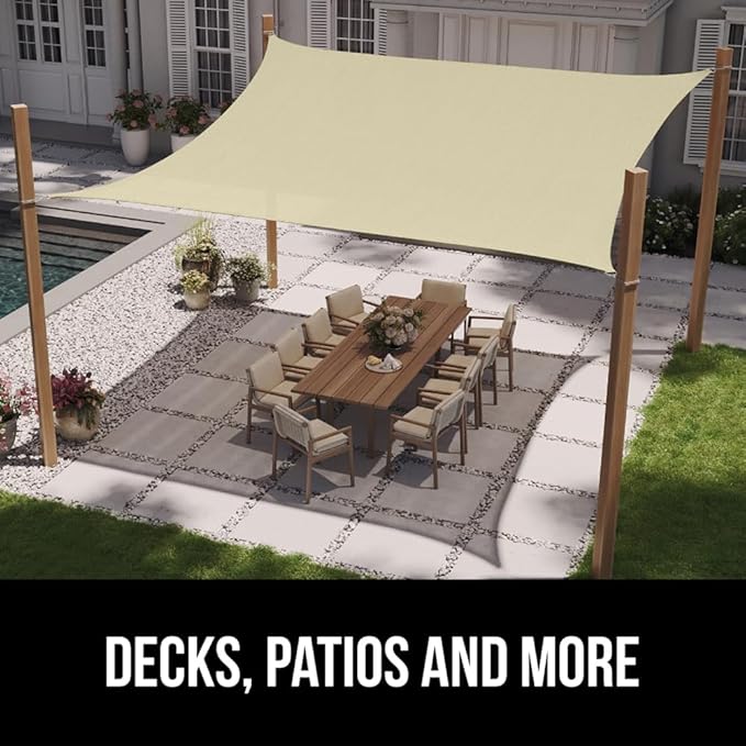 GORILLA GRIP Heavy Duty Sun Shade, UV Protection Fade Tear and Rust Resistant Triangle Sunshade Canopy, Curved Edges Blocks Sunlight, Breathable Sail, Outdoor Patio, Lawn Garden Butter Cream
