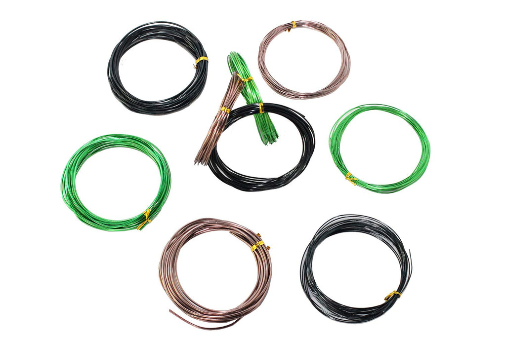 9 Rolls Bonsai Wires, Anodized Aluminum Bonsai Training Wire with 3 Colors (Black, Brown, Green) and 3 Sizes (1.0 mm, 1.5 mm, 2.0 mm), Total 147 Feet
