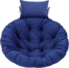 Tudomro Navy Blue Egg Chair Cushion Hanging Basket Chair Replacement 45x45 Hammock Basket Swing Waterproof Cushion Hanging Swing Pads with Headrest for Indoor Outdoor Porch Backyard Patio Garden
