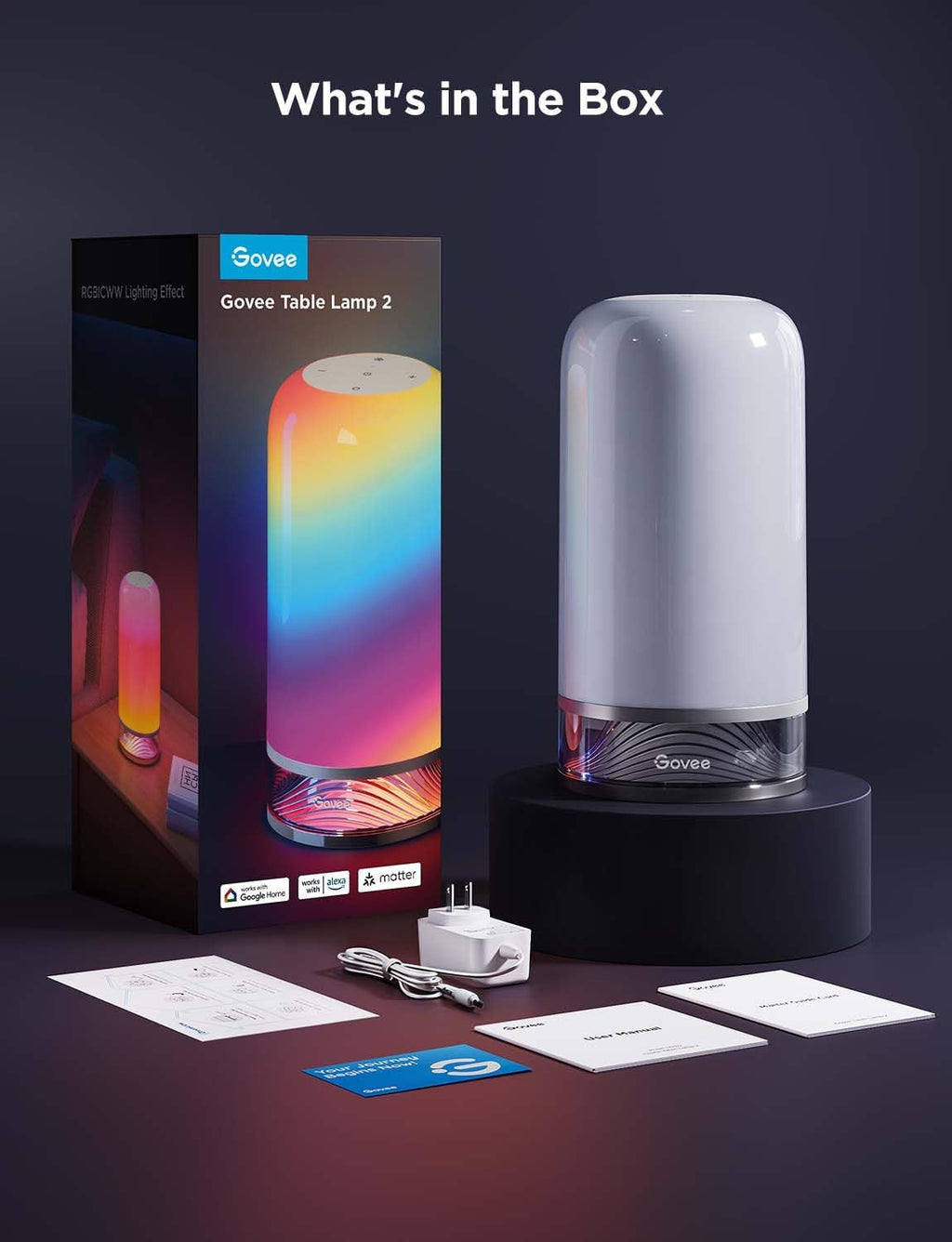 govee rgbic smart table lamp 2, touch bedside, front angle view